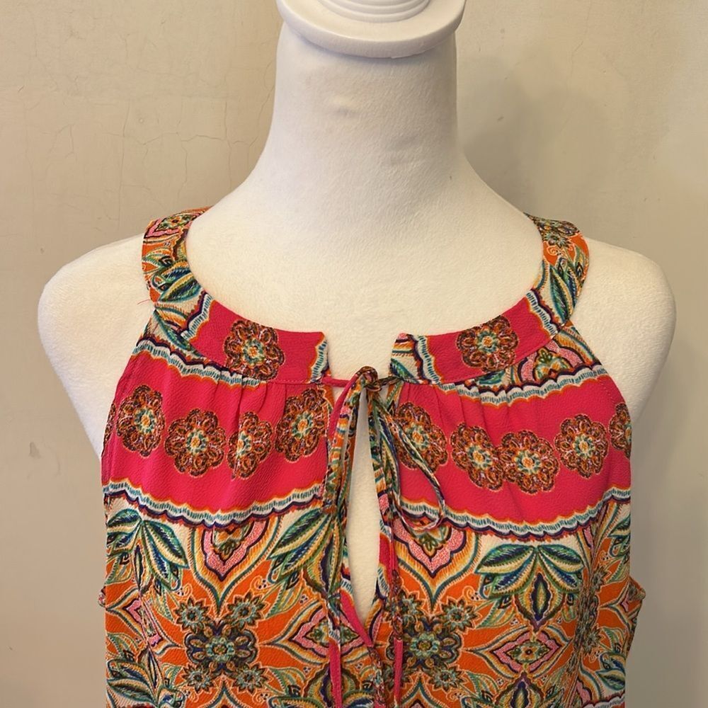 Rose & Olive Vibrant Pink and Orange Sleeveless Blouse Size L EUC - Picture 3 of 10